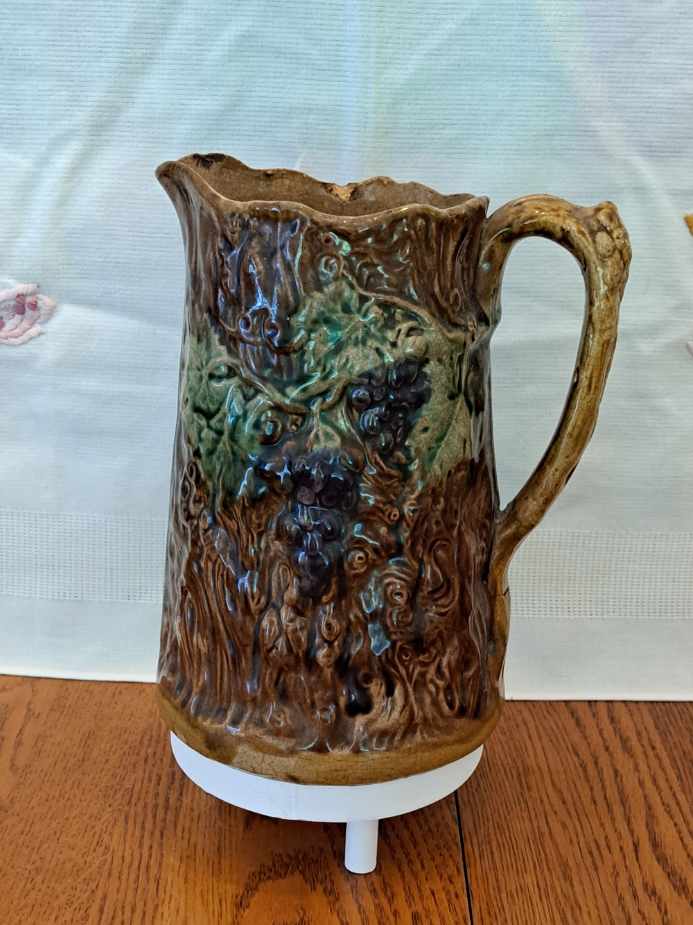 Embossed Grape Motif Ceramic Pitcher - Brown and Green